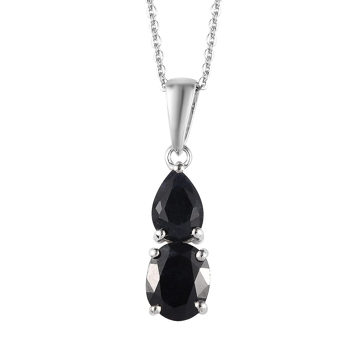 Australian Midnight Sapphire 3 Stone Ring (Size 5.0) and Pendant Necklace 20 Inches in Platinum Over Sterling Silver 6.60 ctw
