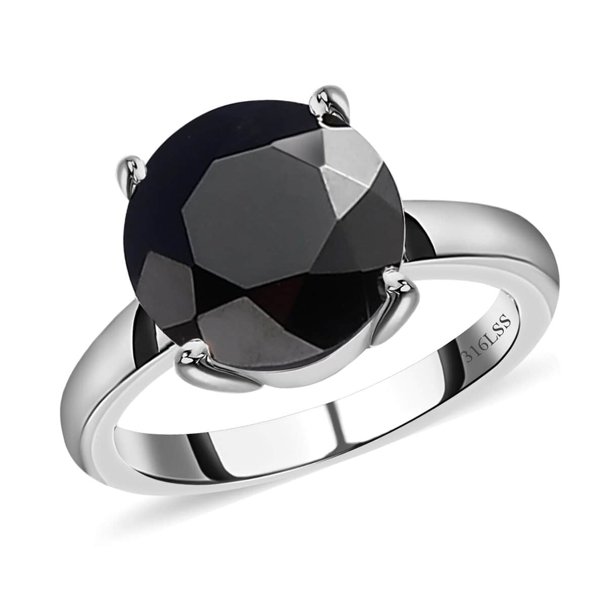 Natural Thai Black Spinel Solitaire Ring and Pendant in Stainless Steel 9.10 ctw image number 2