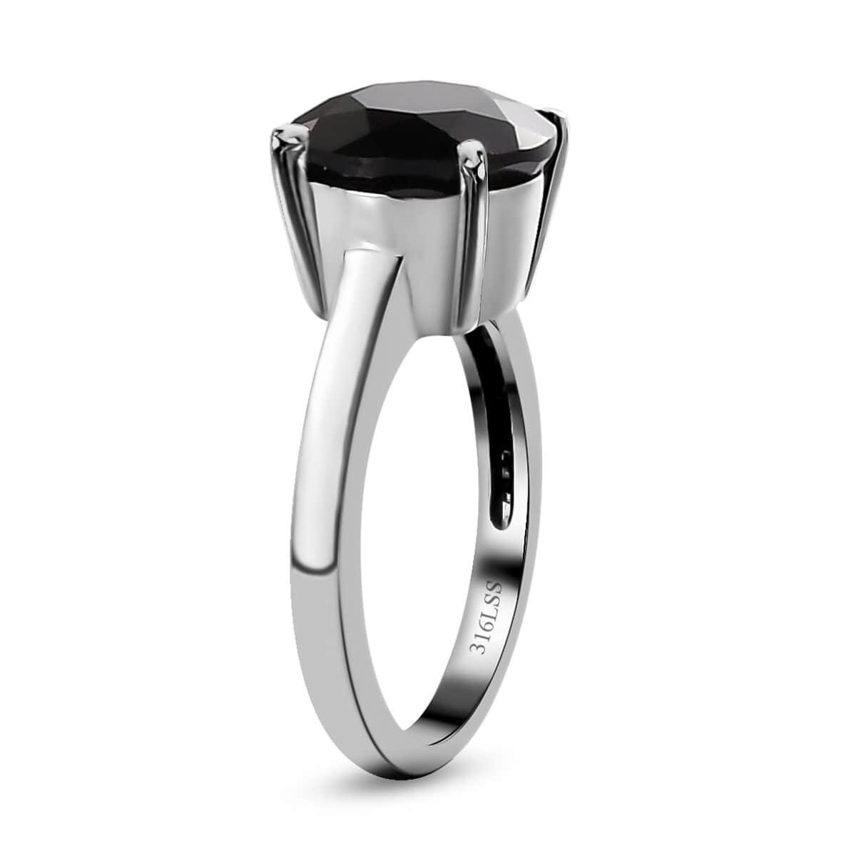 Natural Thai Black Spinel Solitaire Ring and Pendant in Stainless Steel 9.10 ctw image number 3