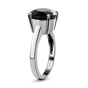 Thai Black Spinel Solitaire Ring (Size 7.0) and Pendant in Stainless Steel 9.10 ctw | Tarnish-Free, Waterproof, Sweat Proof Jewelry