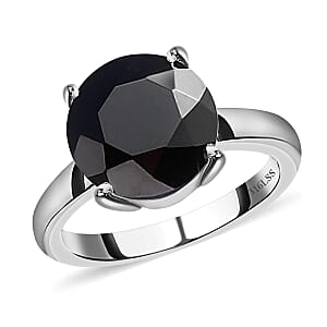 Thai Black Spinel Solitaire Ring (Size 8.0) and Pendant without Chain in Stainless Steel 9.10 ctw , Tarnish-Free, Waterproof, Sweat Proof Jewelry