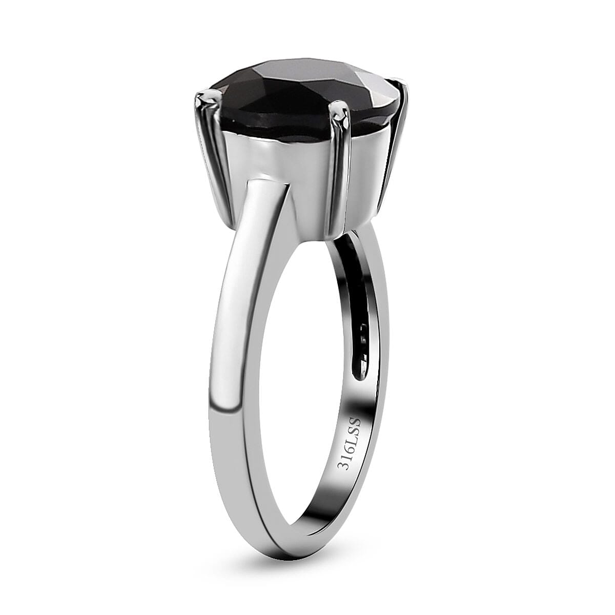 Thai Black Spinel Solitaire Ring (Size 9.0) and Pendant in Stainless Steel 9.10 ctw | Tarnish-Free, Waterproof, Sweat Proof Jewelry image number 3