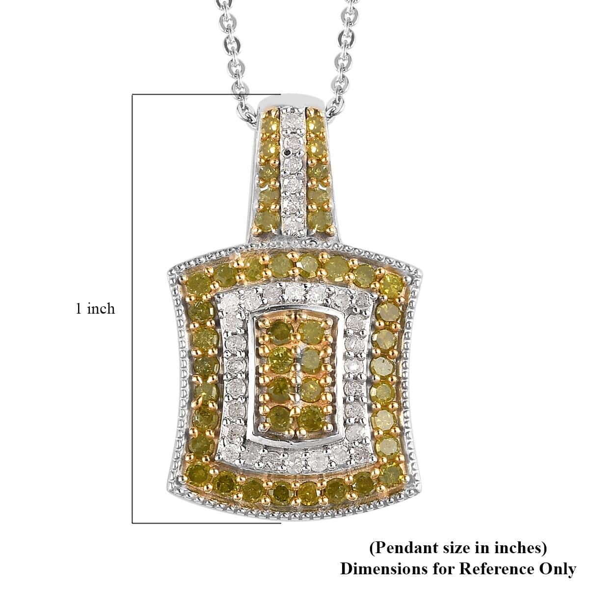 Yellow Diamond and Diamond Cluster Pendant Necklace 20 Inches in Platinum Over Sterling Silver 1.00 ctw image number 6