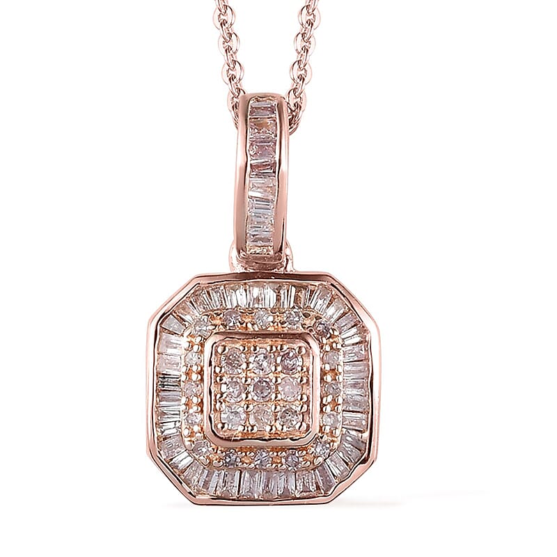 Natural Pink Diamond Cluster Pendant Necklace 20 Inches in Vermeil Rose Gold Over Sterling Silver 0.33 ctw