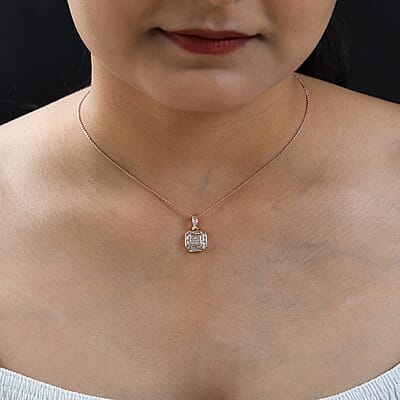 Natural Pink Diamond Cluster Pendant Necklace 20 Inches in Vermeil Rose Gold Over Sterling Silver 0.33 ctw