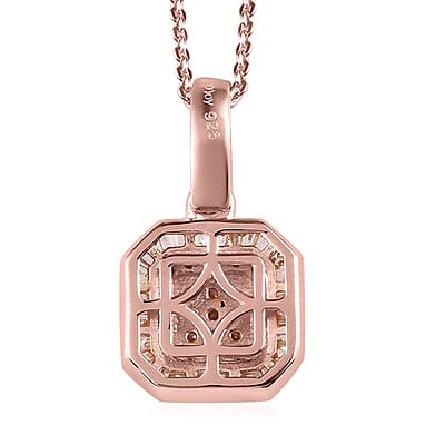 Natural Pink Diamond Cluster Pendant Necklace 20 Inches in Vermeil Rose Gold Over Sterling Silver 0.33 ctw