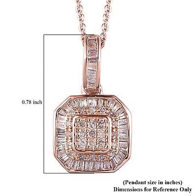 Natural Pink Diamond Cluster Pendant Necklace 20 Inches in Vermeil Rose Gold Over Sterling Silver 0.33 ctw