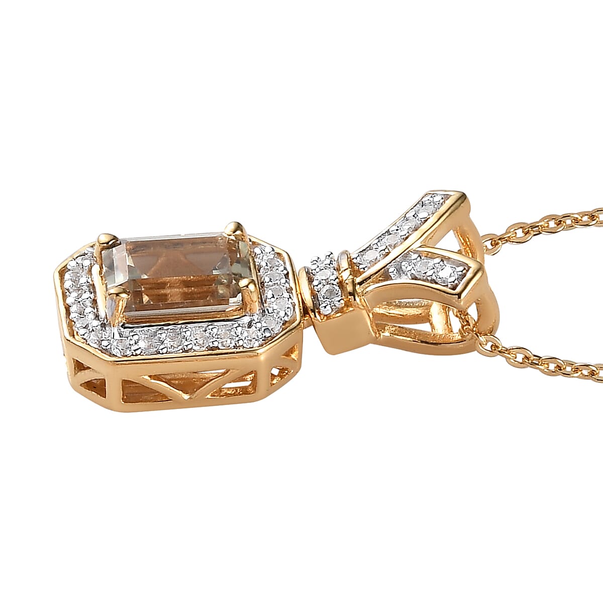 AAA Turkizite and White Zircon Pendant Necklace 20 Inches in Vermeil Yellow Gold Over Sterling Silver 1.50 ctw