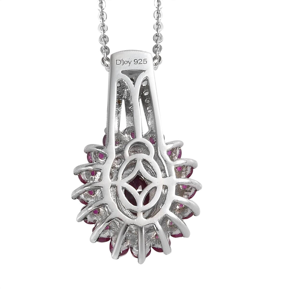 Premium Mozambique Ruby and White Zircon Double Halo Pendant Necklace 20 Inches in Platinum Over Sterling Silver 1.85 ctw image number 4