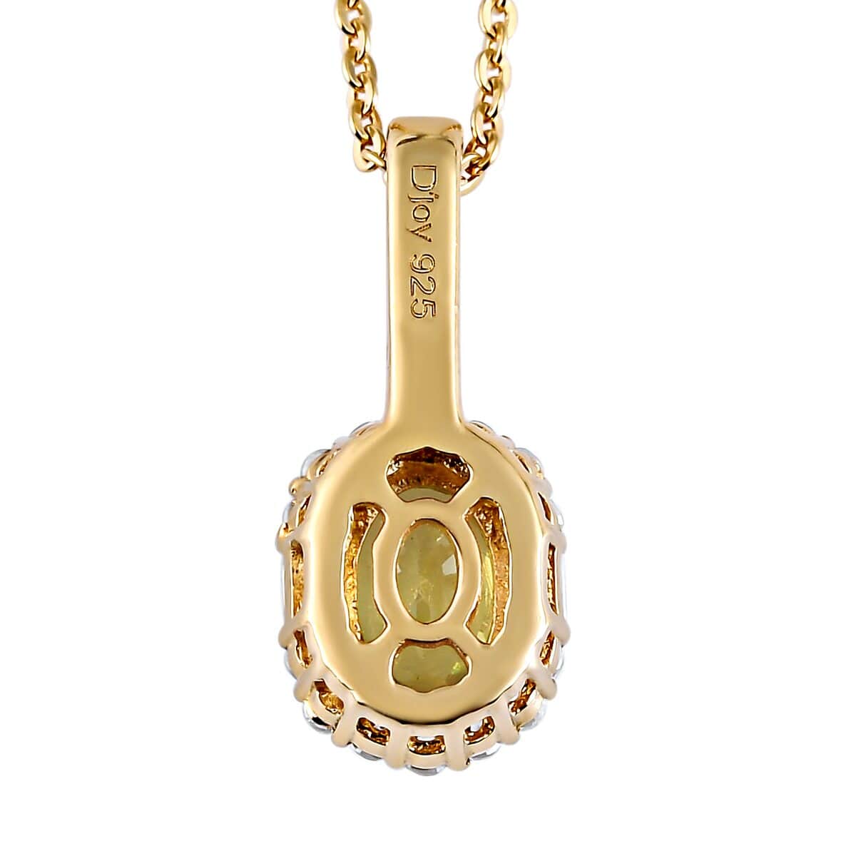 Premium Sava Sphene and White Zircon Halo Pendant Necklace 20 Inches in Vermeil Yellow Gold Over Sterling Silver 1.20 ctw image number 4