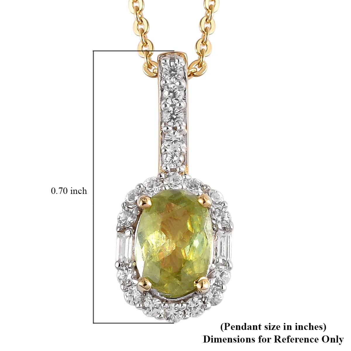 Premium Sava Sphene and White Zircon Halo Pendant Necklace 20 Inches in Vermeil Yellow Gold Over Sterling Silver 1.20 ctw image number 5