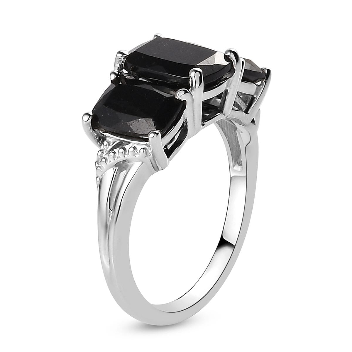 Australian Black Tourmaline 3 Stone Ring SIZE 5.00 Stud Earrings and Pendant Necklace 20 Inches in Platinum Over Sterling Silver 9.60 ctw