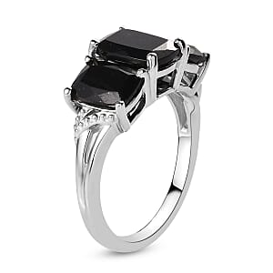 Australian Black Tourmaline 3 Stone Ring SIZE 5.00 Stud Earrings and Pendant Necklace 20 Inches in Platinum Over Sterling Silver 9.60 ctw