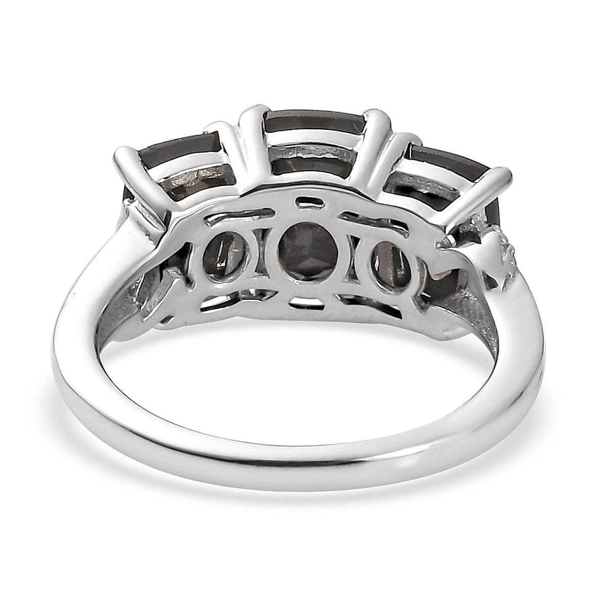 Australian Black Tourmaline 3 Stone Ring SIZE 5.00 Stud Earrings and Pendant Necklace 20 Inches in Platinum Over Sterling Silver 9.60 ctw image number 4