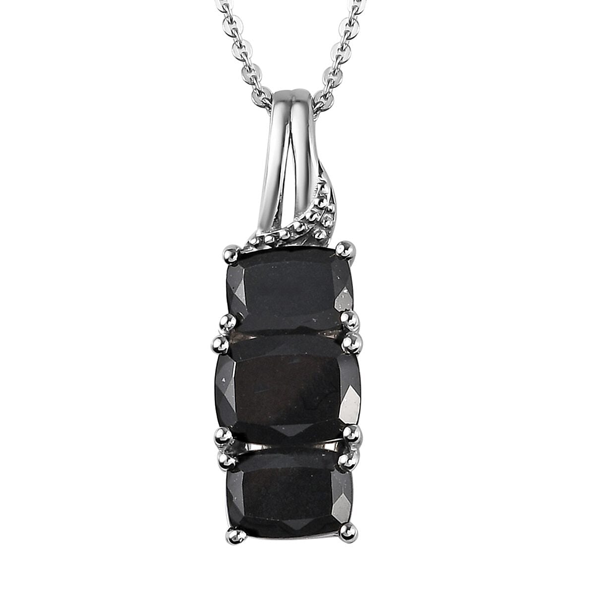 Australian Black Tourmaline 3 Stone Ring SIZE 5.00 Stud Earrings and Pendant Necklace 20 Inches in Platinum Over Sterling Silver 9.60 ctw
