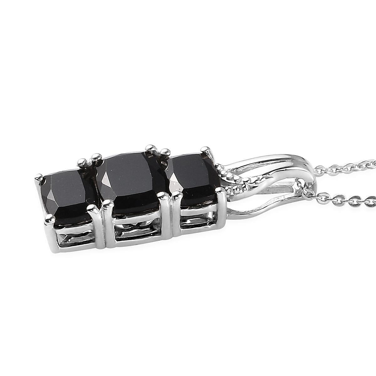 Australian Black Tourmaline 3 Stone Ring SIZE 5.00 Stud Earrings and Pendant Necklace 20 Inches in Platinum Over Sterling Silver 9.60 ctw image number 6