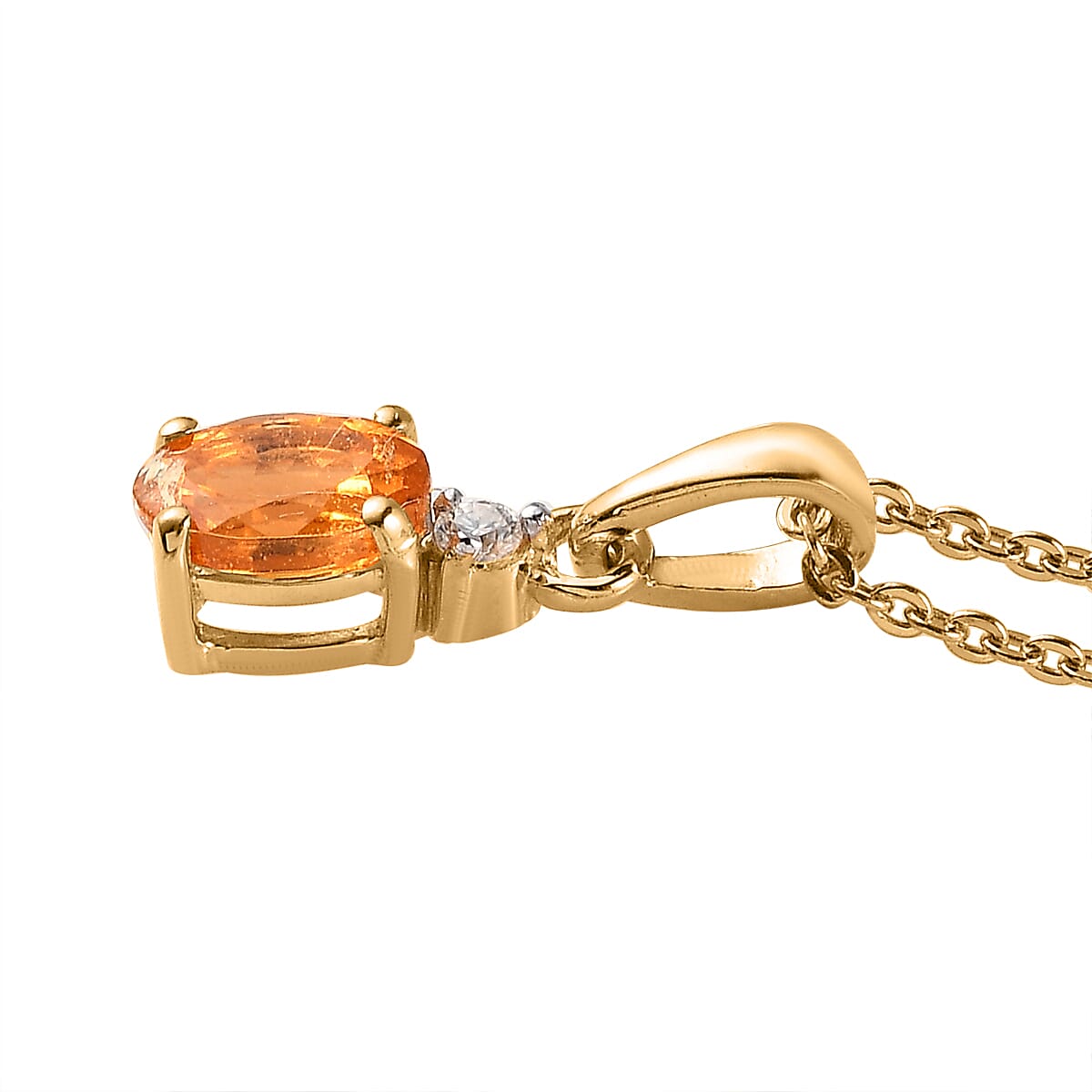 Premium Viceroy Spessartine Garnet and Moissanite Ring (Size 7.0), Stud Earrings and Pendant Necklace 20 Inches in Vermeil YG Over Sterling Silver 2.10 ctw image number 5