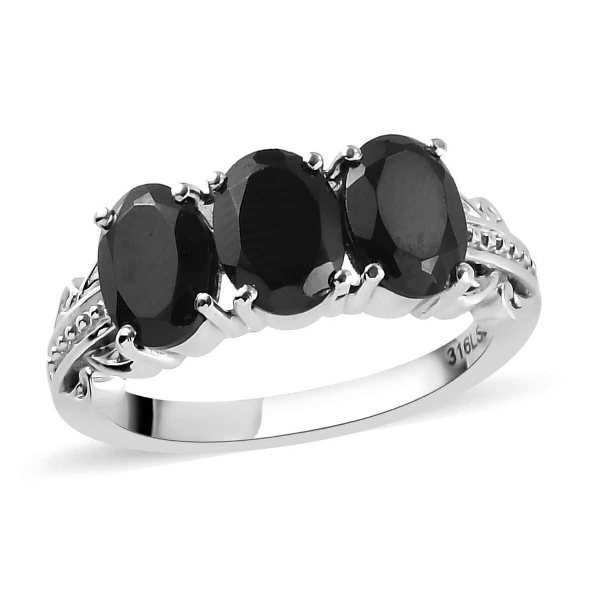 Natural Thai Black Spinel 3 Stone Ring and Pendant in Stainless Steel 6.75 ctw image number 3
