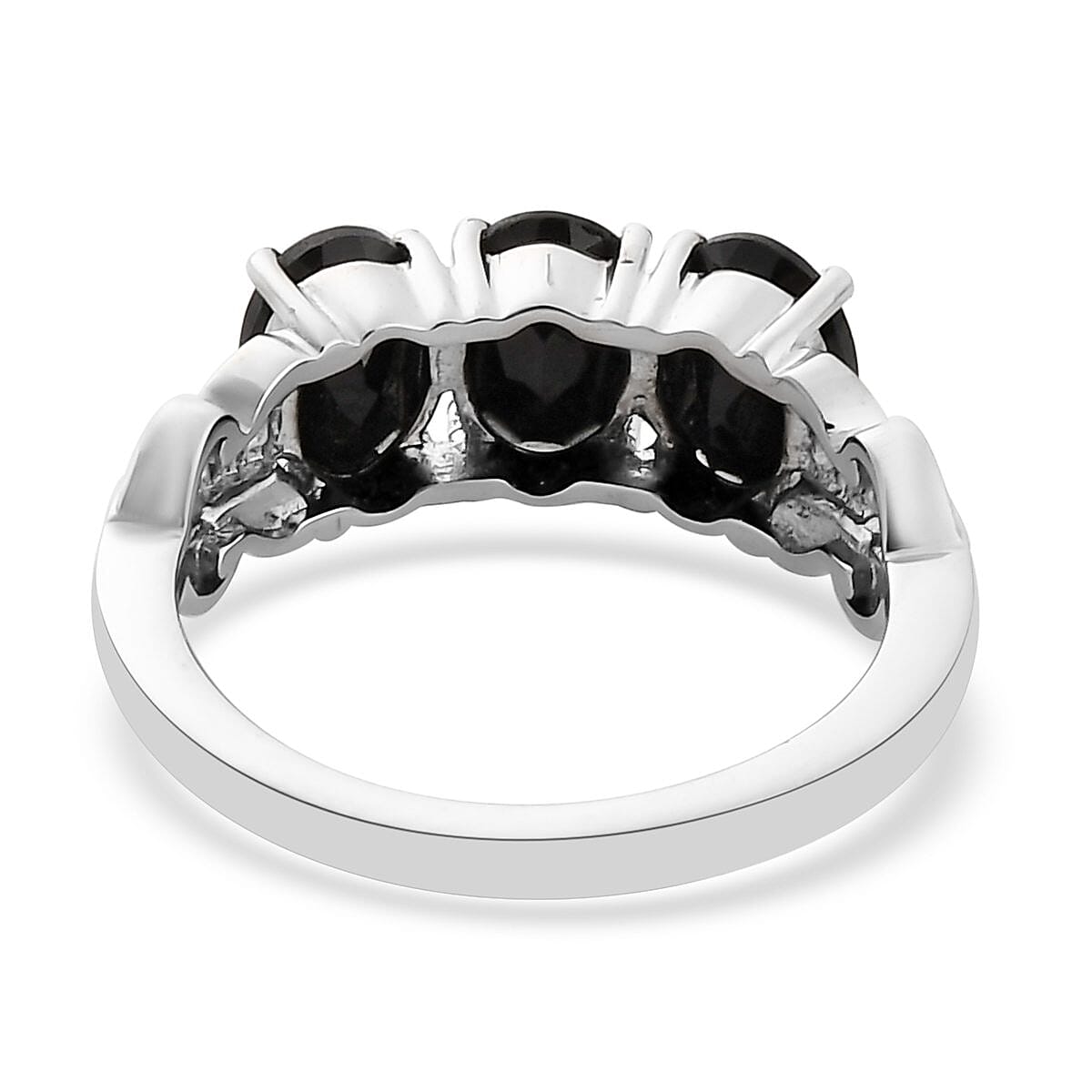 Thai Black Spinel 3 Stone Ring (Size 5.0) and Pendant in Stainless Steel 6.75 ctw
