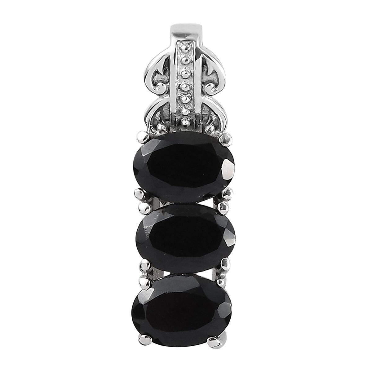 Thai Black Spinel 3 Stone Ring (Size 5.0) and Pendant in Stainless Steel 6.75 ctw