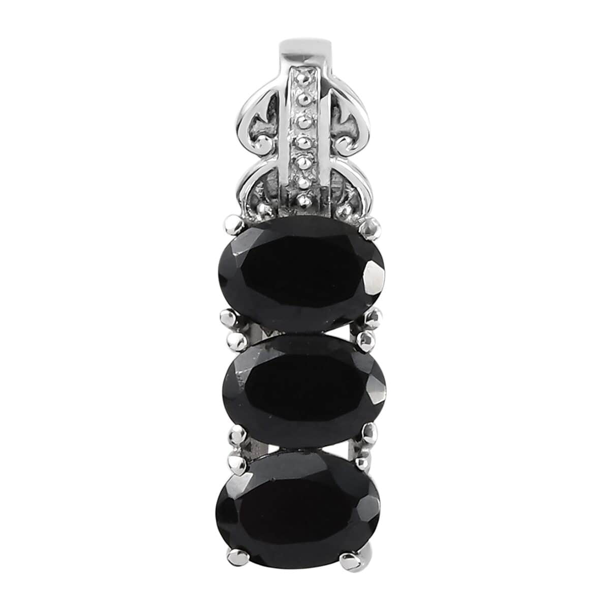 Natural Thai Black Spinel 3 Stone Ring and Pendant in Stainless Steel 6.75 ctw image number 6