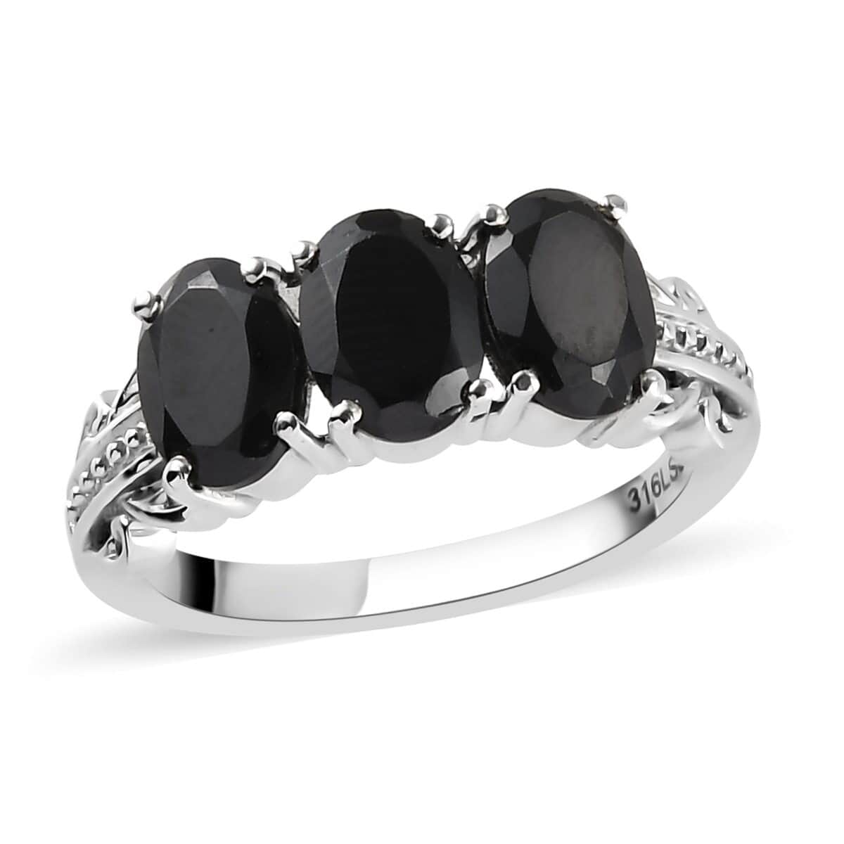 Thai Black Spinel 3 Stone Ring (Size 8.0) and Pendant in Stainless Steel 6.75 ctw , Tarnish-Free, Waterproof, Sweat Proof Jewelry image number 3