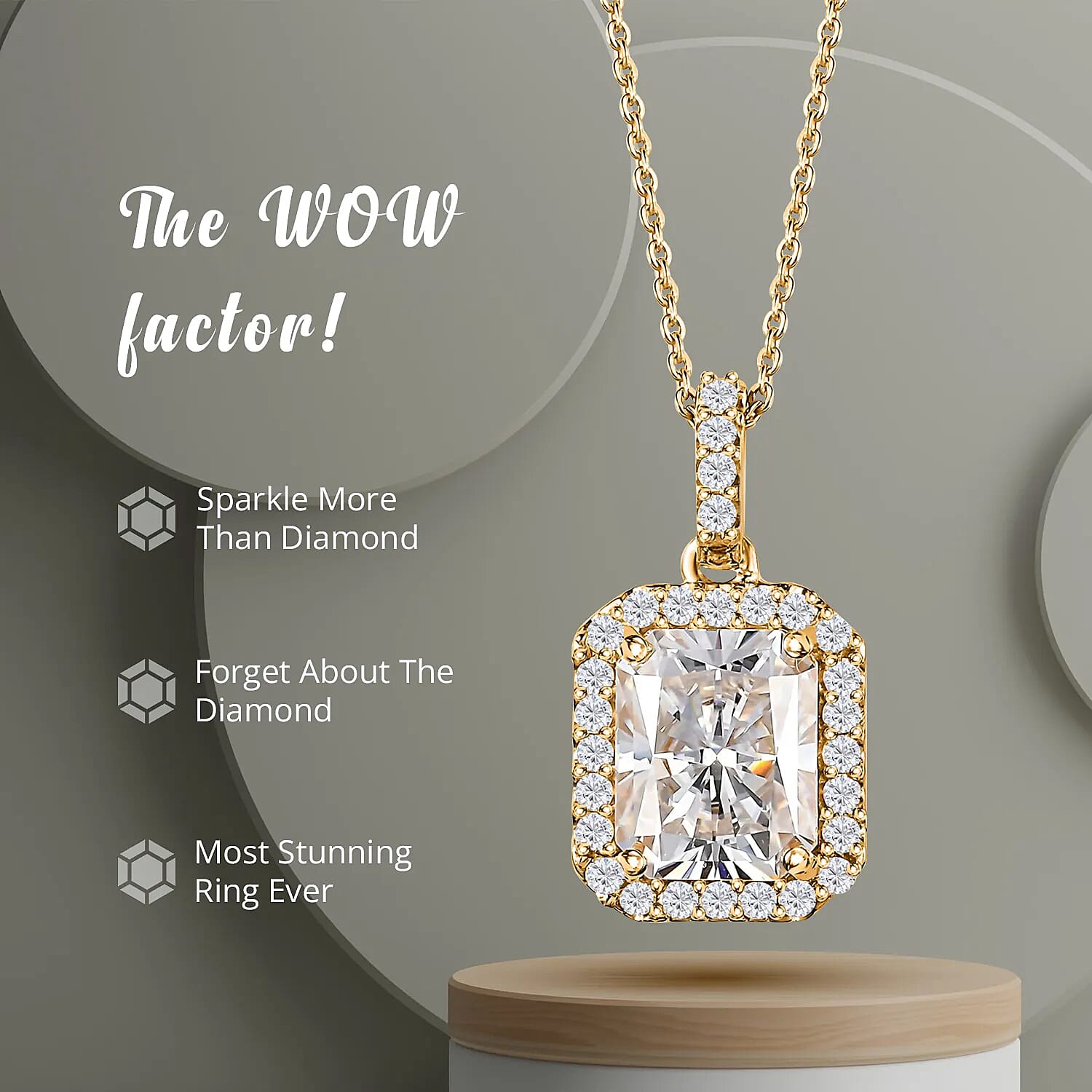 Radiant Cut Moissanite Halo Pendant Necklace 20 Inches in Vermeil Yellow Gold Over Sterling Silver 4.00 ctw