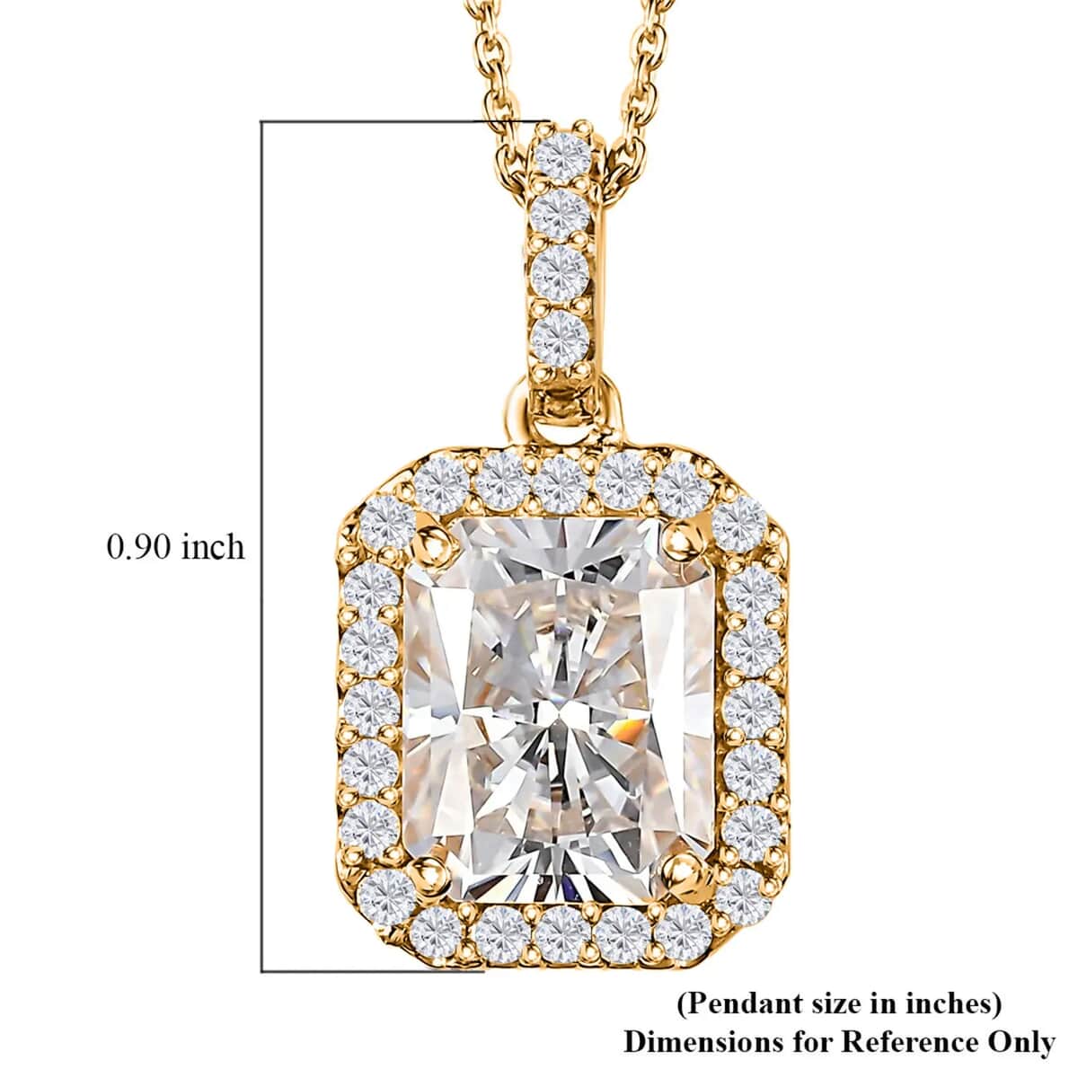 Radiant Cut Moissanite Halo Pendant Necklace 20 Inches in Vermeil Yellow Gold Over Sterling Silver 4.00 ctw image number 6