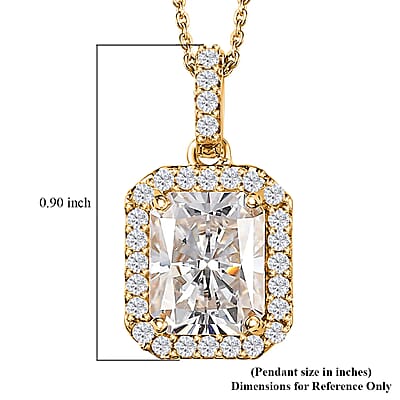 Radiant Cut Moissanite Halo Pendant Necklace 20 Inches in Vermeil Yellow Gold Over Sterling Silver 4.00 ctw