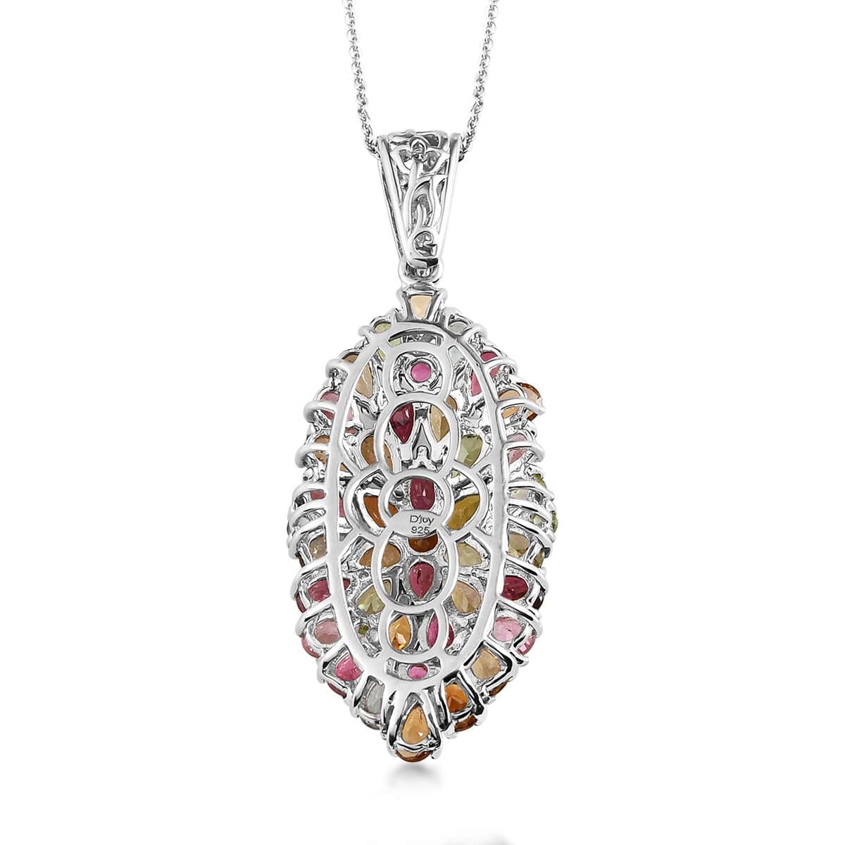 Multi-Tourmaline Elongated Pendant Necklace 20 Inches in Platinum Over Sterling Silver 7.50 ctw image number 5