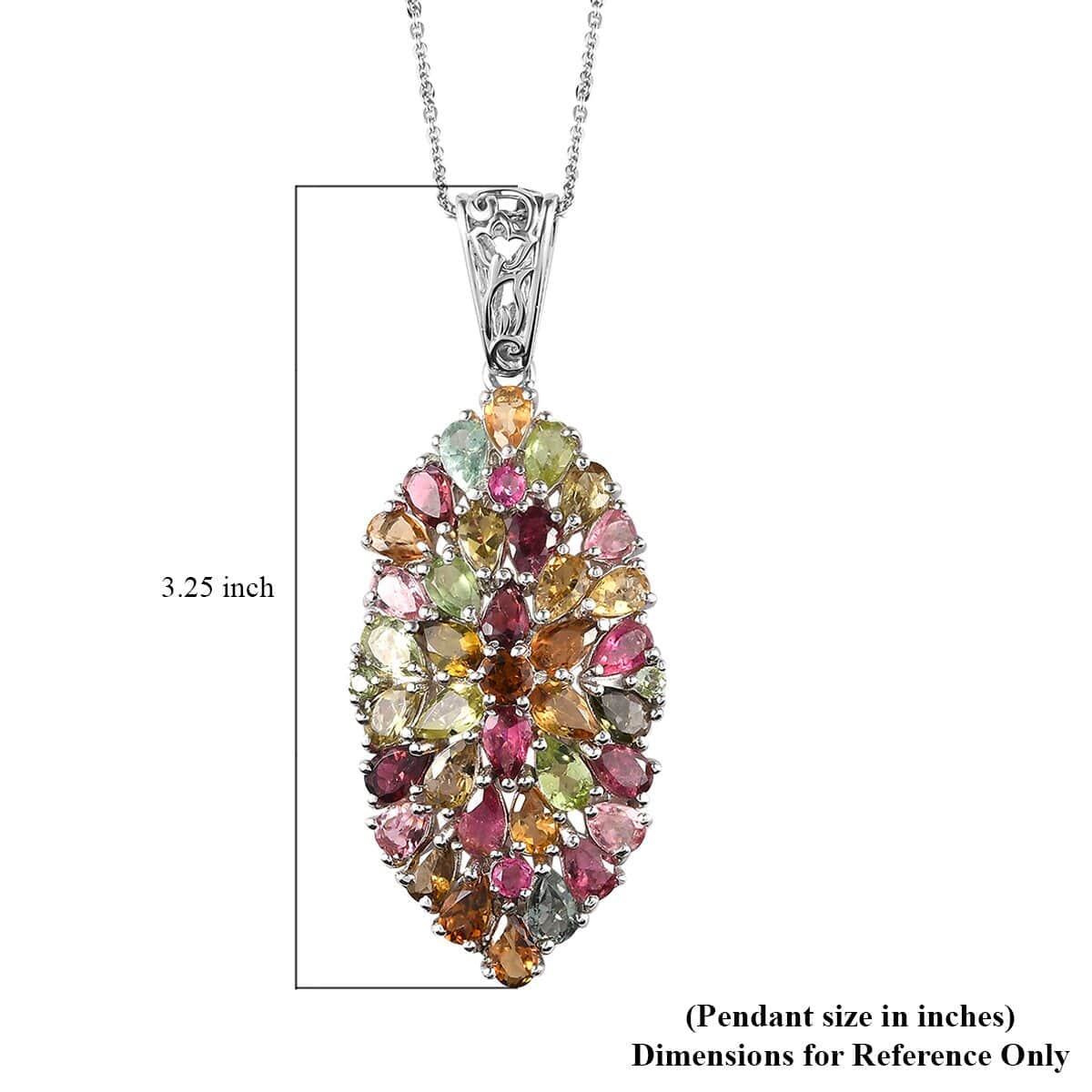 Multi-Tourmaline Elongated Pendant Necklace 20 Inches in Platinum Over Sterling Silver 7.50 ctw image number 6