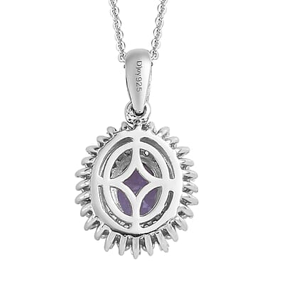 Tanzanite and Diamond Double Halo Pendant Necklace 20 Inches in Platinum Over Sterling Silver 1.40 ctw