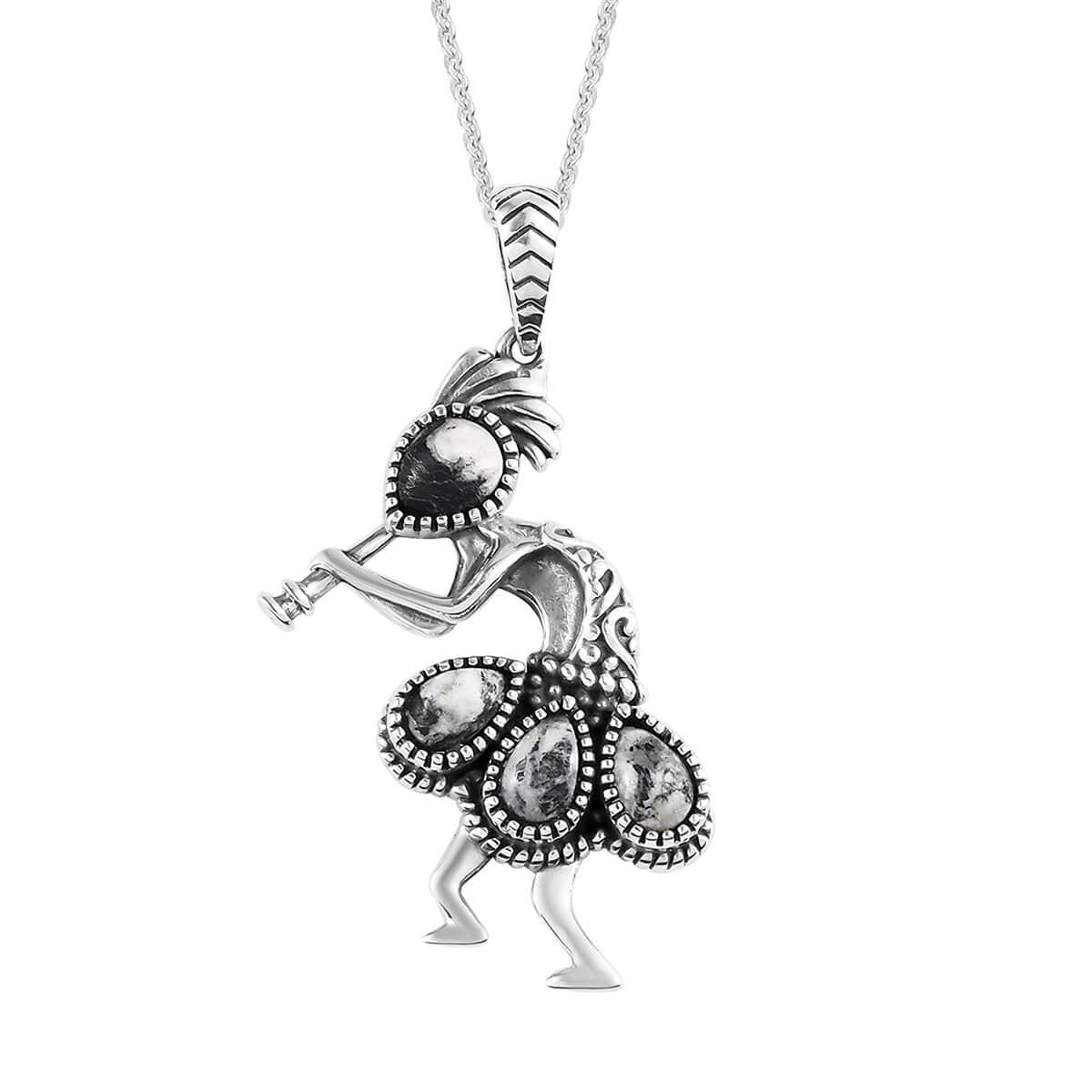 White Buffalo Kokopelli Pendant Necklace 20 Inches in Sterling Silver 1.15 ctw image number 0