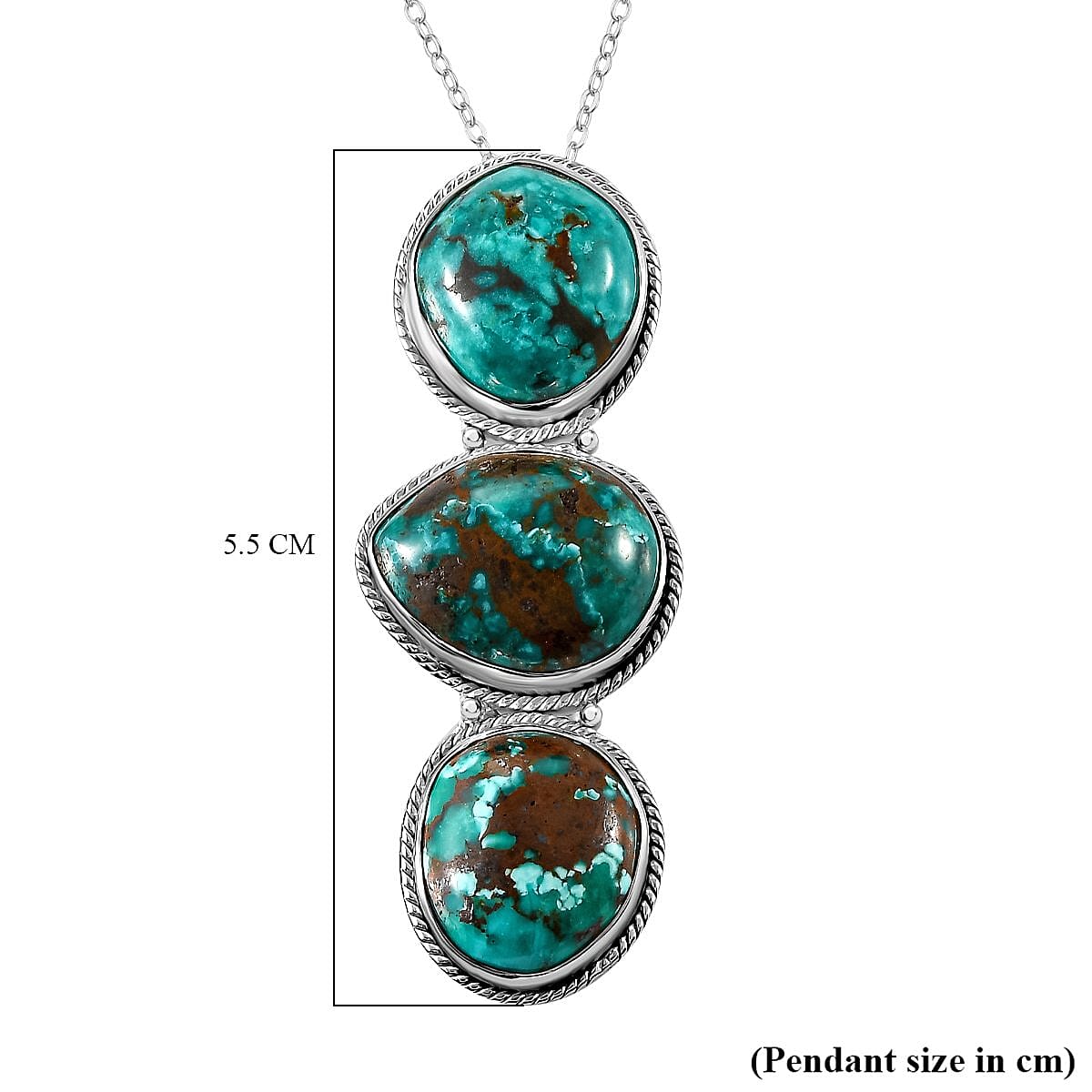 Sierra Nevada Turquoise Pendant Necklace 20 Inches in Platinum Over Sterling Silver 13.50 ctw