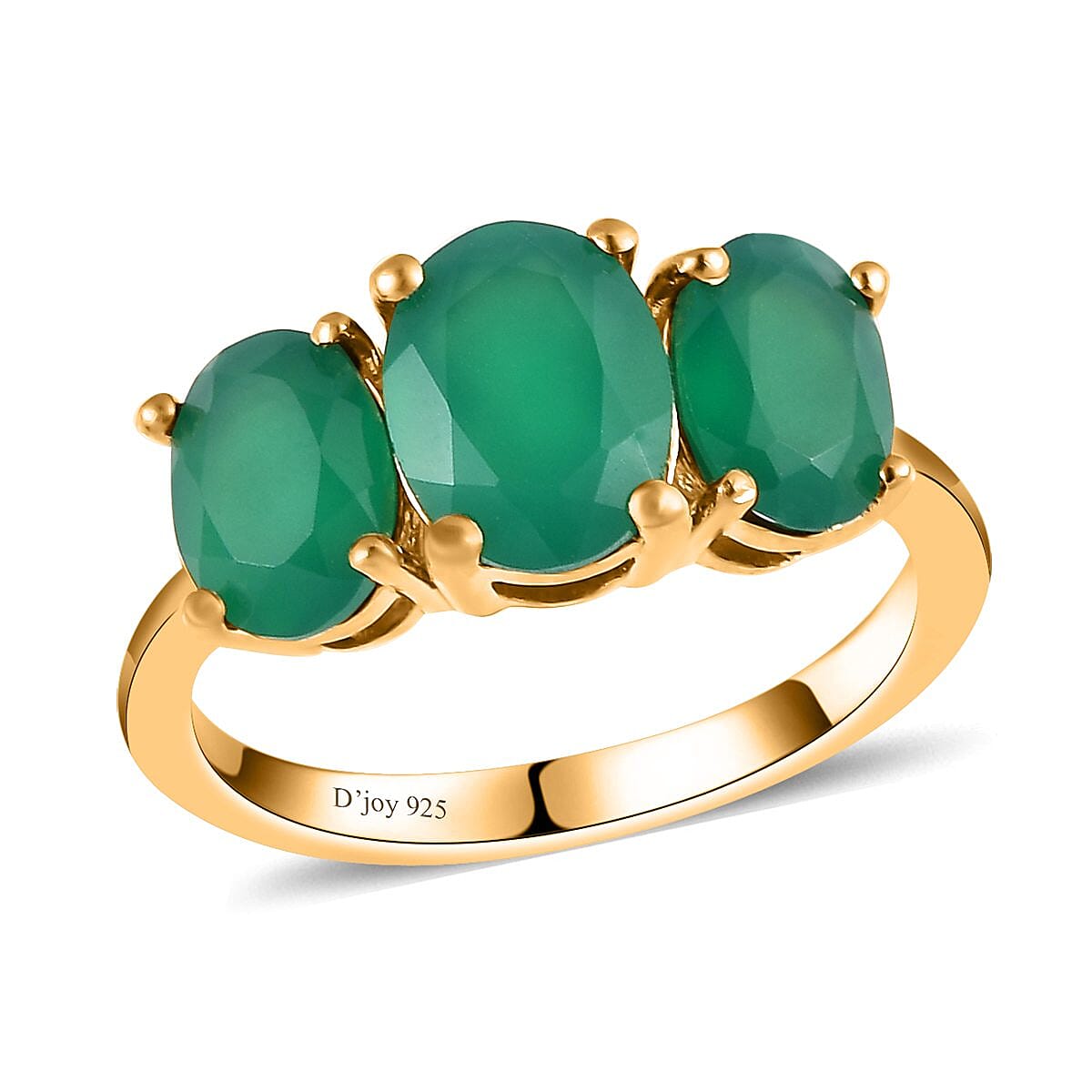 Verde Onyx 3 Stone Ring Size 5.0 and Stud Earrings and Pendant Necklace 20 Inches in Vermeil Yellow Gold Over Sterling Silver 5.90 ctw
