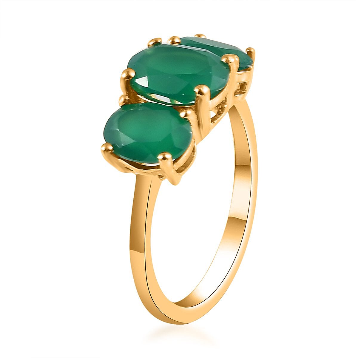 Verde Onyx 3 Stone Ring Size 5.0 and Stud Earrings and Pendant Necklace 20 Inches in Vermeil Yellow Gold Over Sterling Silver 5.90 ctw