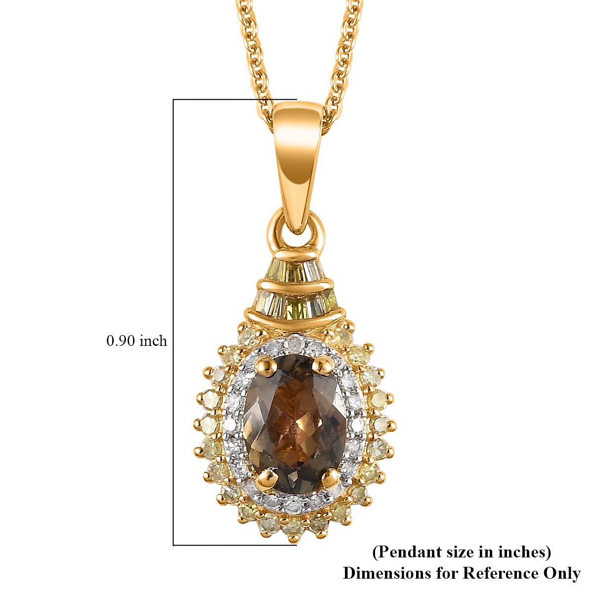 TLV Ethiopian Emerald, Natural Champagne and White Diamond (0.30 cts) Double Halo Pendant Necklace (20 Inches) in Vermeil YG Over Sterling Silver 1.00 ctw image number 6