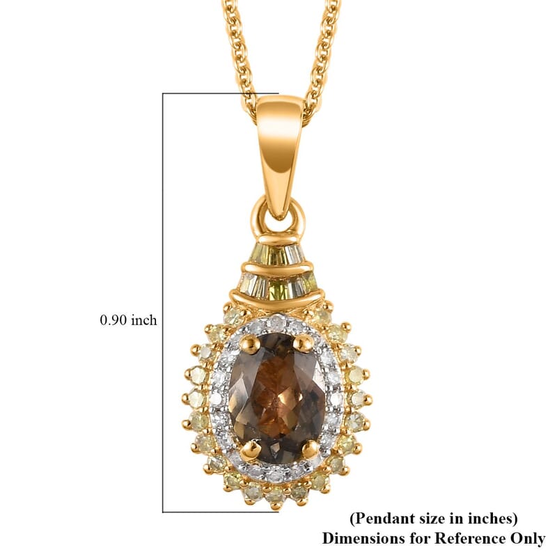 Golden Tanzanite, Natural Yellow and White Diamond Double Halo Pendant Necklace 20 Inches in Vermeil Yellow Gold Over Sterling Silver 1.10 ctw
