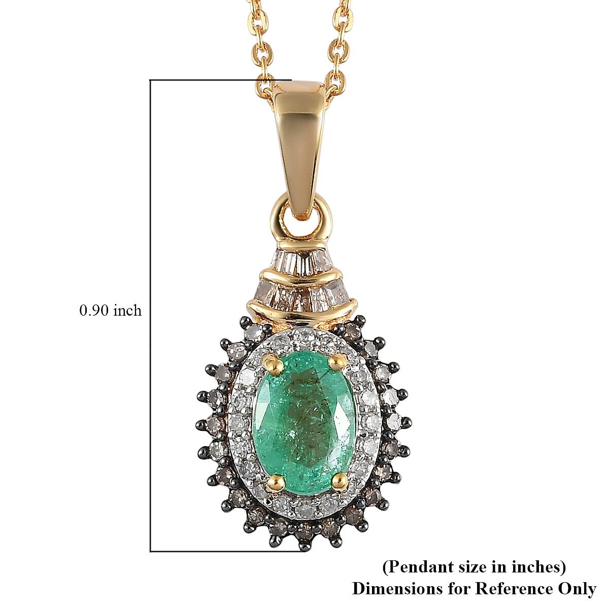 Ethiopian Emerald, Natural Champagne and White Diamond Double Halo Pendant Necklace 20 Inches in Vermeil Yellow Gold Over Sterling Silver 1.00 ctw image number 5