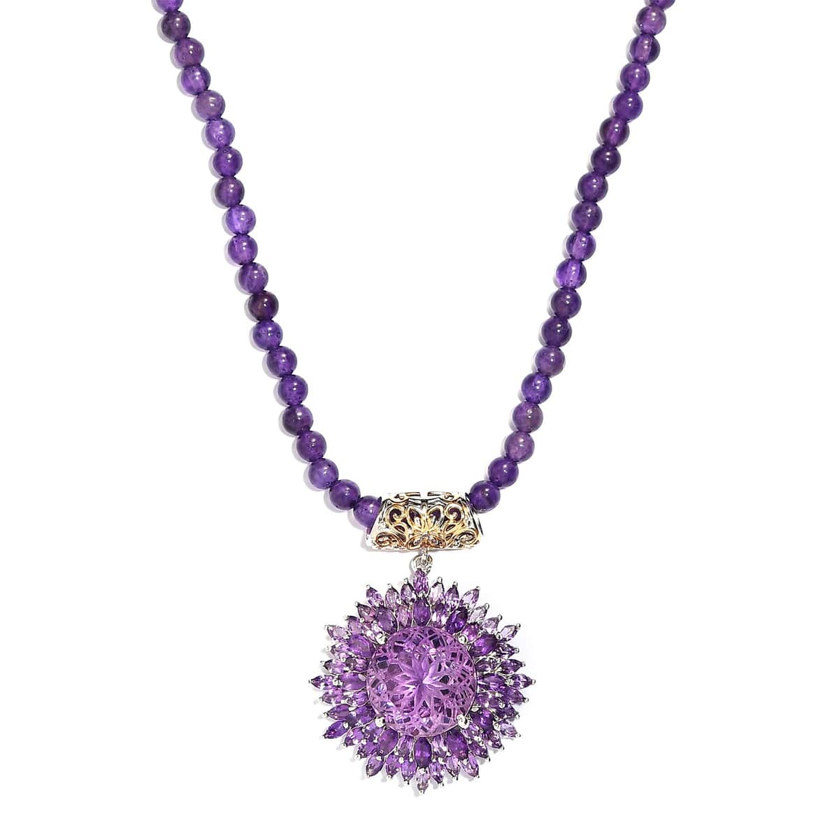 Amethyst Pendant with Beaded Necklace 20 Inches in Vermeil Yellow Gold and Platinum Over Sterling Silver 99.00 ctw image number 0