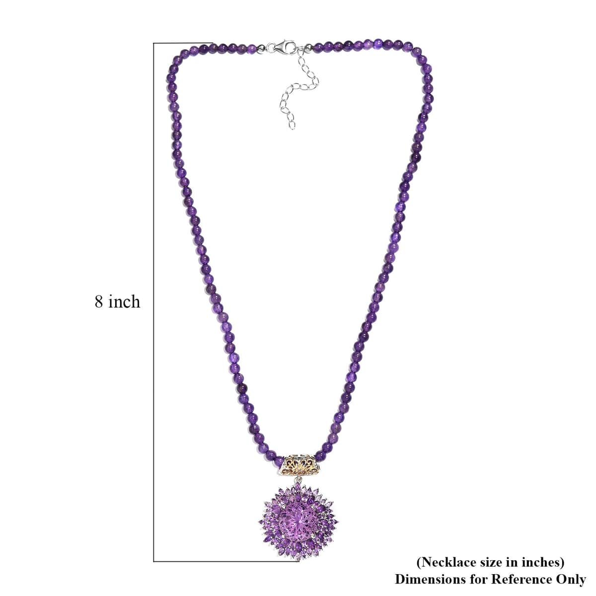 Amethyst Pendant with Beaded Necklace 20 Inches in Vermeil Yellow Gold and Platinum Over Sterling Silver 99.00 ctw image number 5