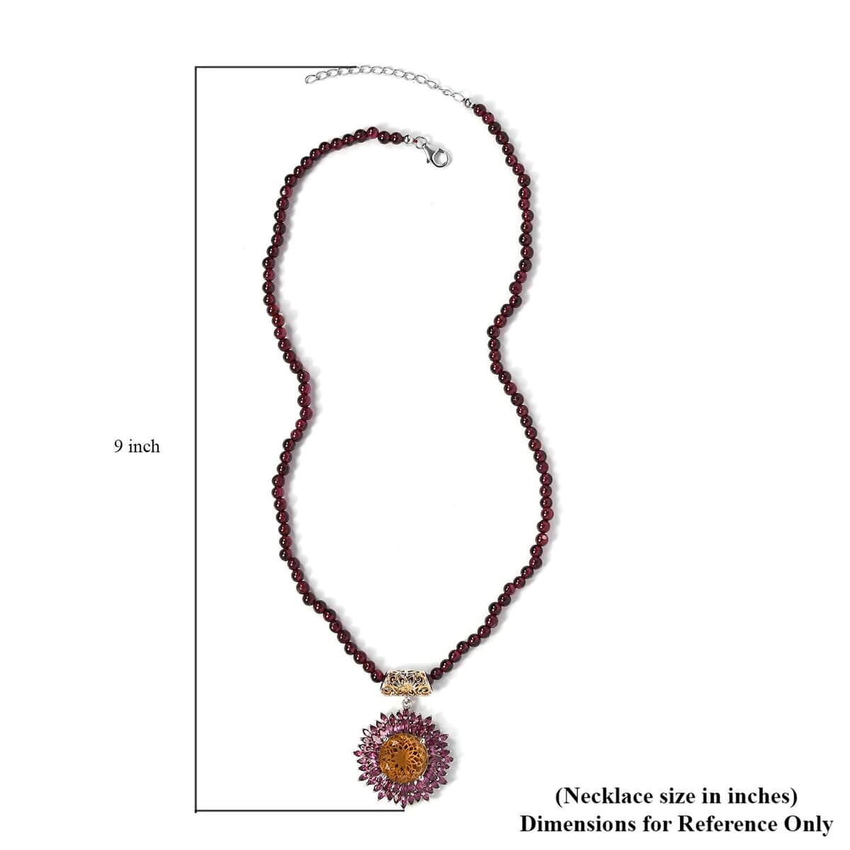 Dahlia Cut Premium Brazilian Citrine and Orissa Rhodolite Garnet Floral Pendant with Beaded Necklace 20 Inches in Vermeil YG & Platinum Over Sterling Silver 134.15 ctw image number 5