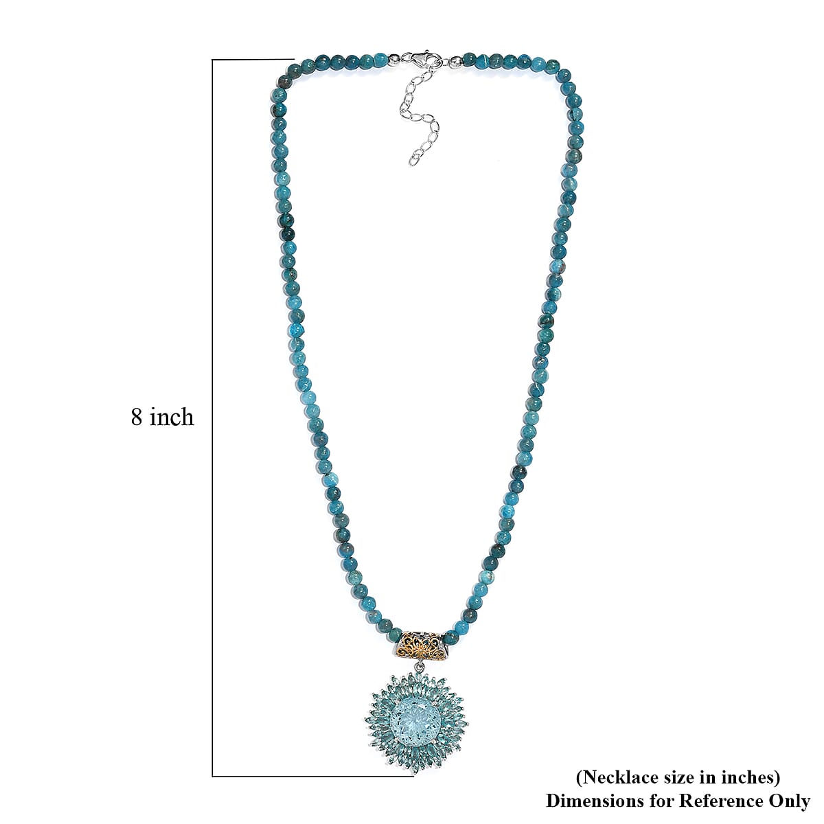 Dahlia Cut Swiss Blue Topaz and Madagascar Paraiba Apatite Floral Pendant with Beaded Necklace 18 Inches in Vermeil YG & Platinum Over Sterling Silver 91.40 ctw image number 5