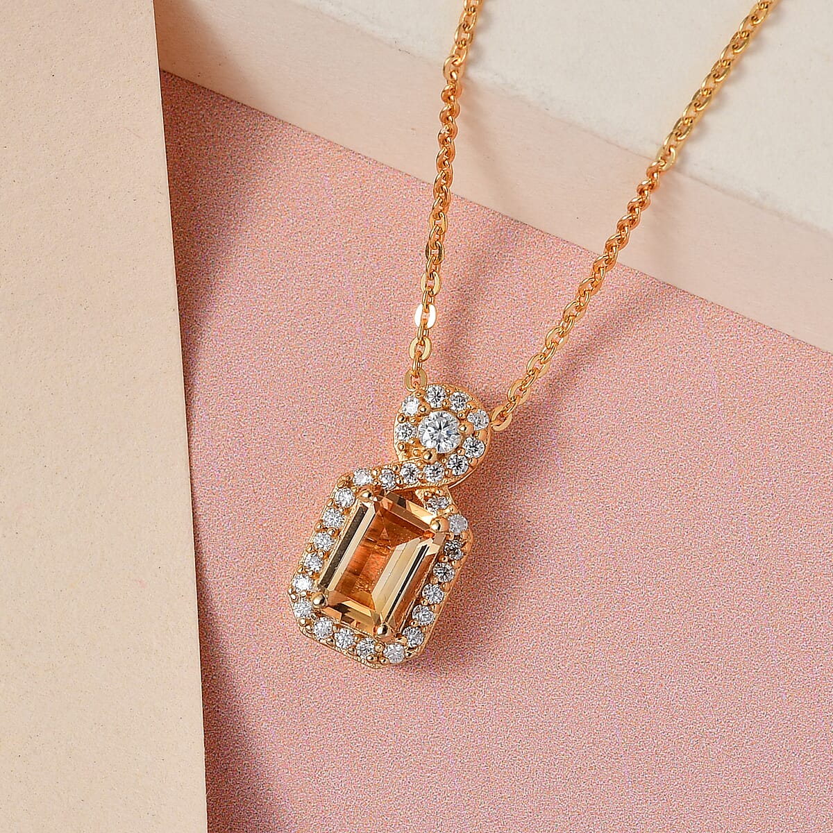 Premium Natural Imperial Topaz and Moissanite Pendant Necklace 20 Inches in Vermeil Yellow Gold Over Sterling Silver 1.00 ctw image number 1