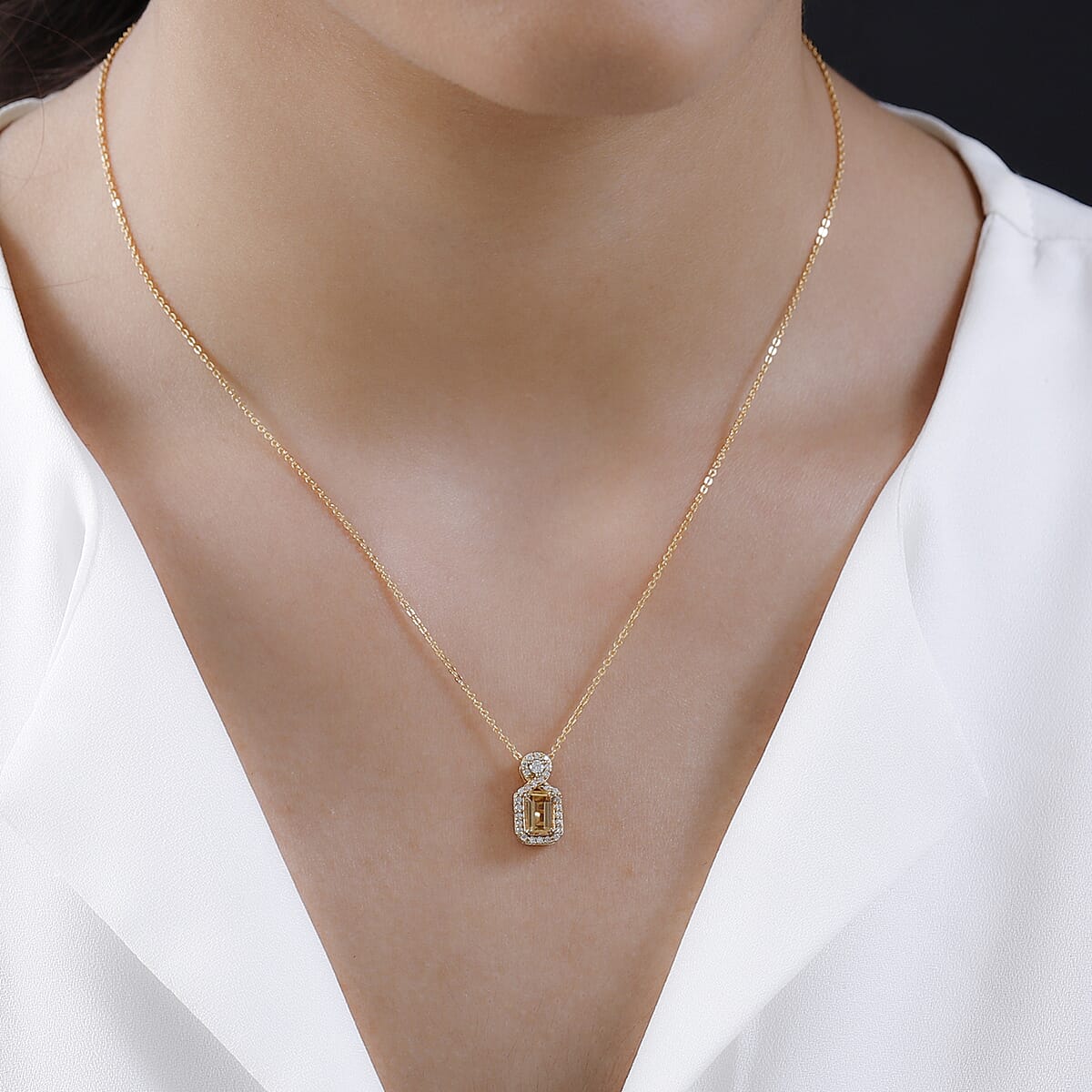 Premium Natural Imperial Topaz and Moissanite Pendant Necklace 20 Inches in Vermeil Yellow Gold Over Sterling Silver 1.00 ctw image number 2