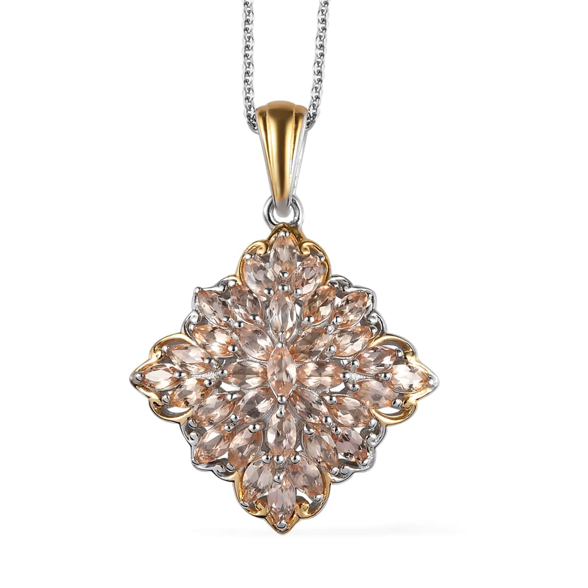 Imperial Topaz Cluster Pendant Necklace 20 Inches in Vermeil Yellow Gold and Platinum Over Sterling Silver 3.15 ctw image number 0