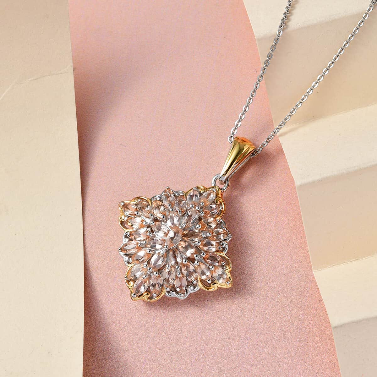 Imperial Topaz Cluster Pendant Necklace 20 Inches in Vermeil Yellow Gold and Platinum Over Sterling Silver 3.15 ctw image number 1