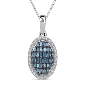 Ankur Treasure Chest Blue and White Diamond Elongated Pendant Necklace 18 Inches in Rhodium & Platinum Over Sterling Silver 0.50 ctw