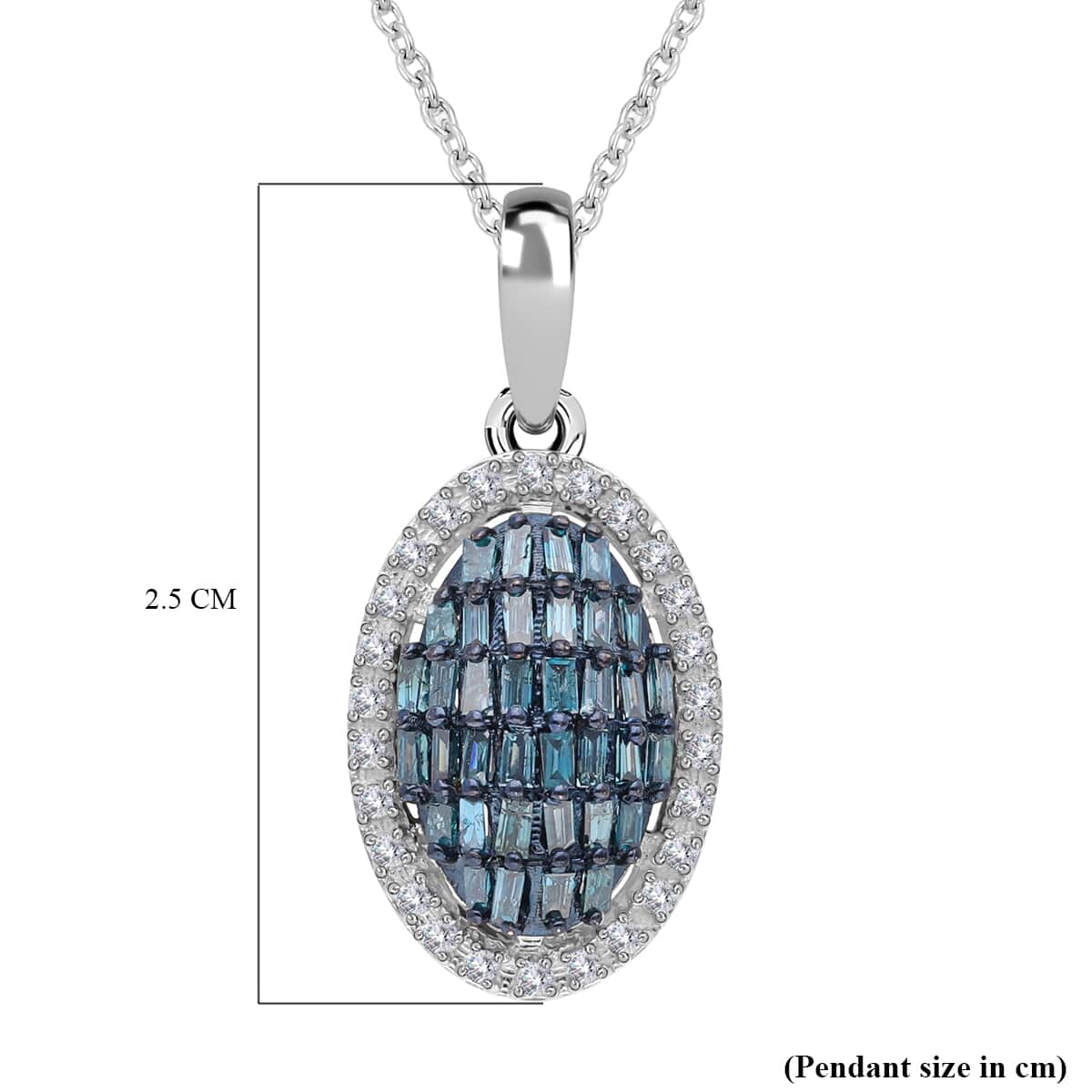 Ankur Treasure Chest Blue and White Diamond Elongated Pendant Necklace 18 Inches in Rhodium & Platinum Over Sterling Silver 0.50 ctw image number 4