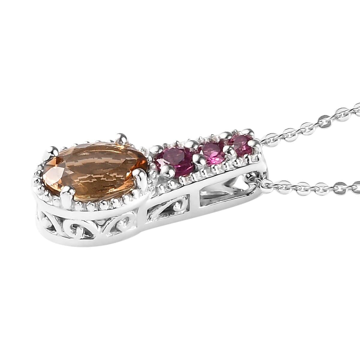 Golden Scapolite and Rhodolite Garnet Ring (Size 7.00) Stud Earrings and Pendant Necklace 20In in Platinum Over Sterling Silver 4.15 ctw image number 5
